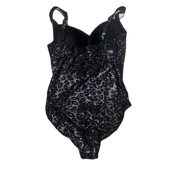 Nip Tuck 1pc Silver & Black leopard print Ruched Multifit Cup Swimsuit Sz 6 - Picture 2 of 9